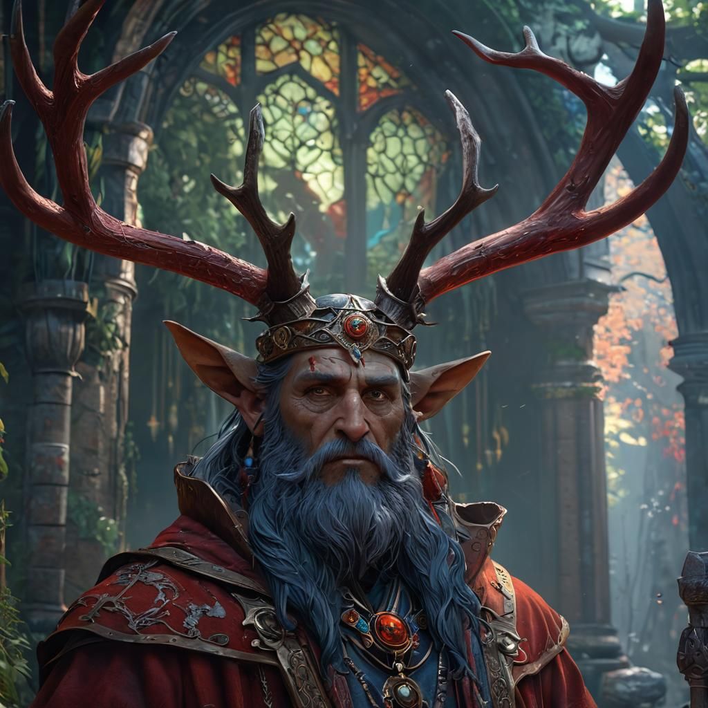 Antlered Wizard Casting Magic: Dark Fantasy Concept Art