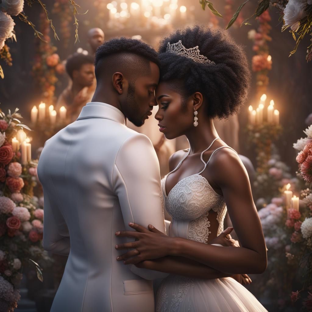 Young Black Couple's Wedding: Detailed Matte Painting