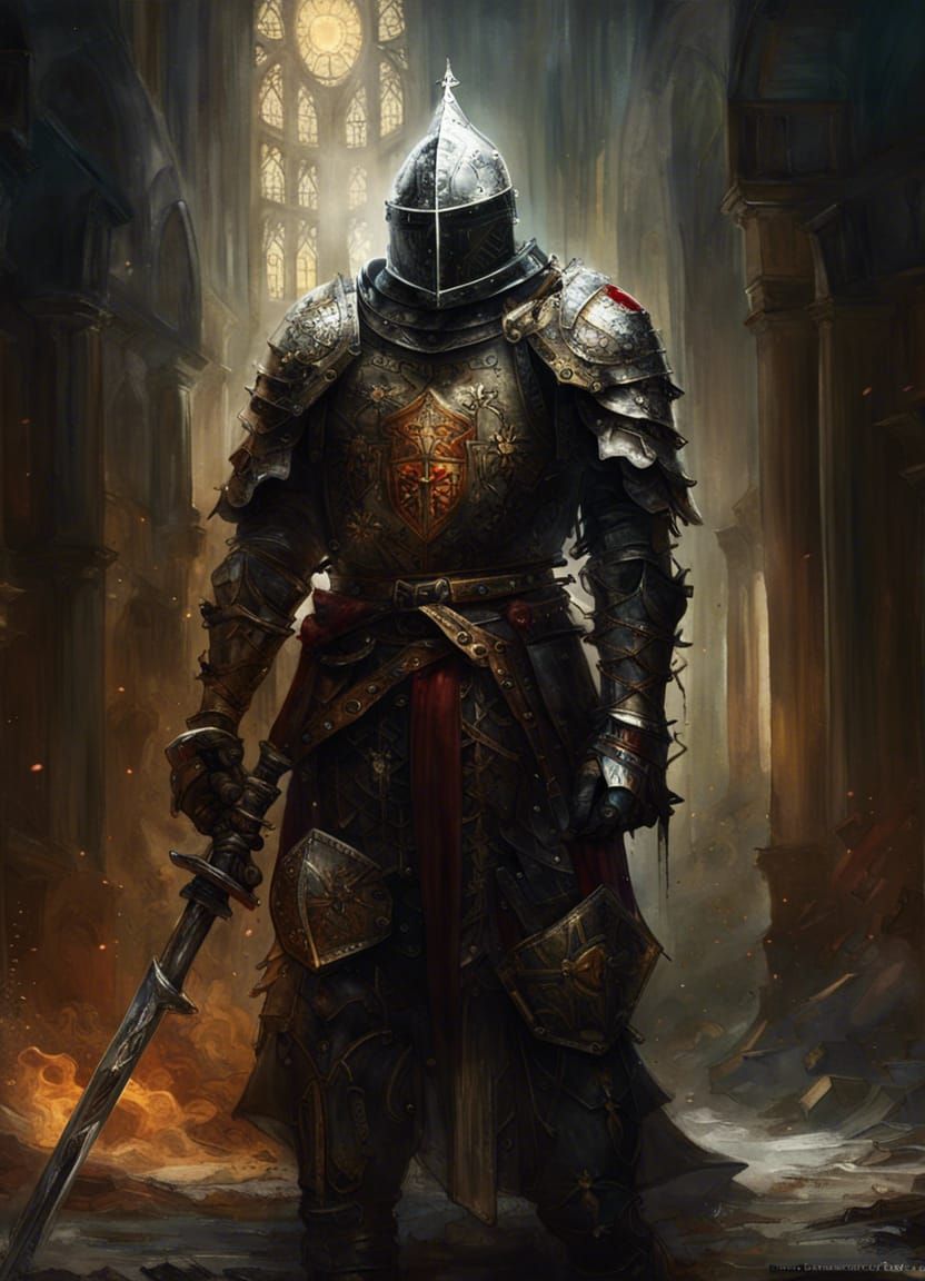 Sinister Templar Knight in Hyperrealistic Sci-Fi Style