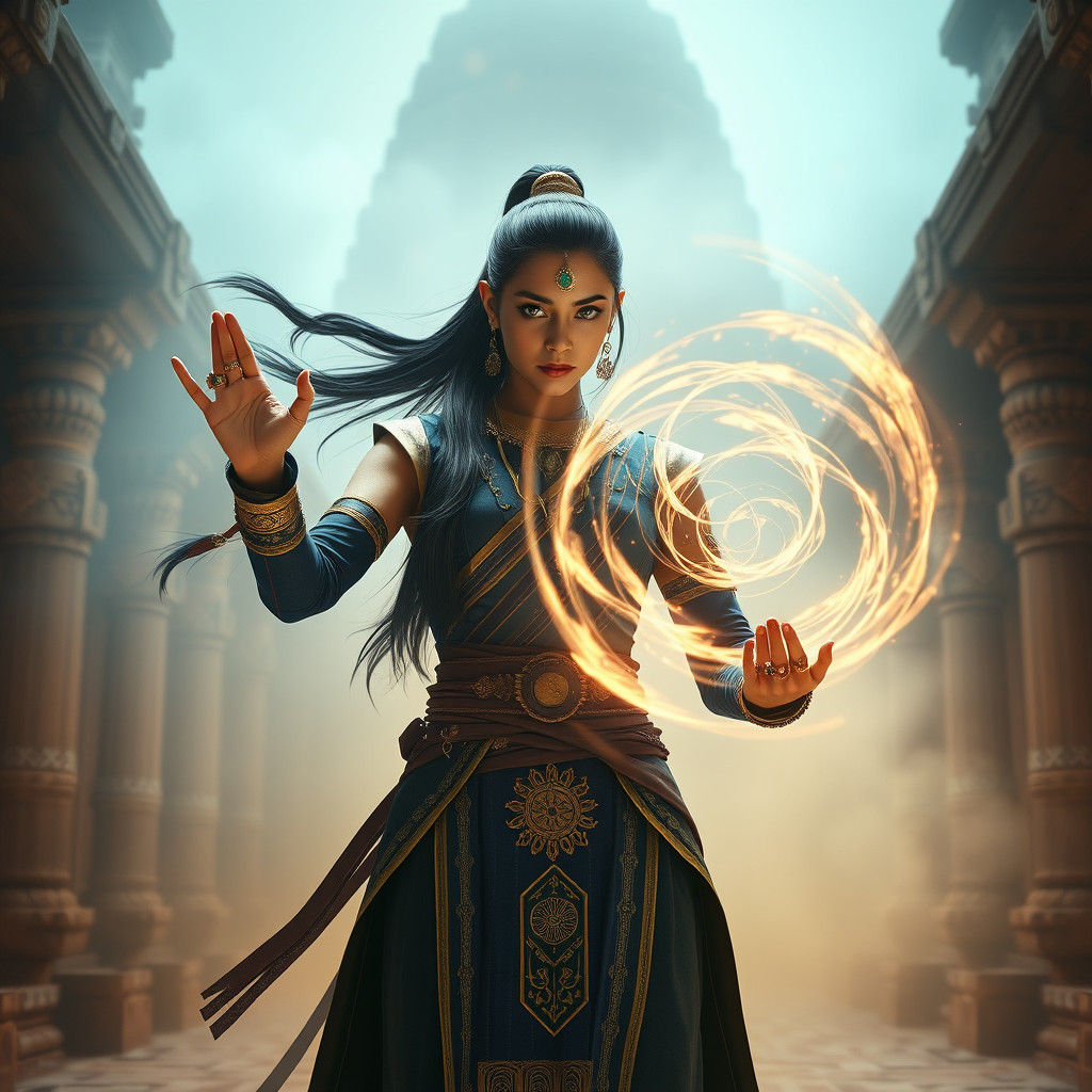 Indian Magician Ninja Warrior in Mystical Temple