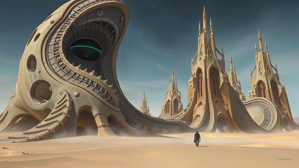 Futuristic Desert Landscape in Biomechanical Style