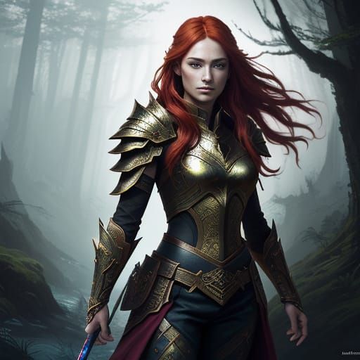 Warrior Girl in Vibrant Fantasy Realm - Digital Painting