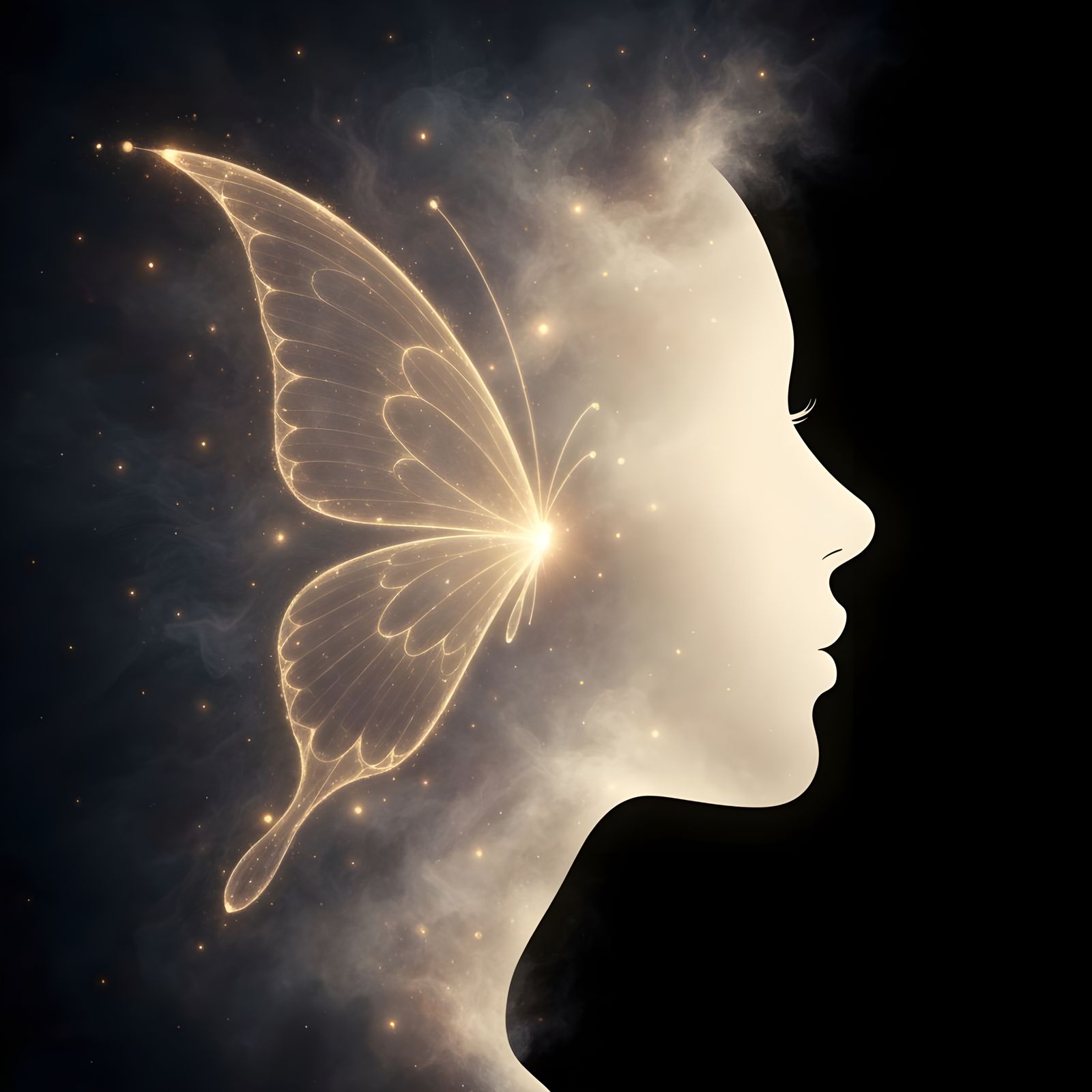 Ethereal Golden Outline of Woman's Face