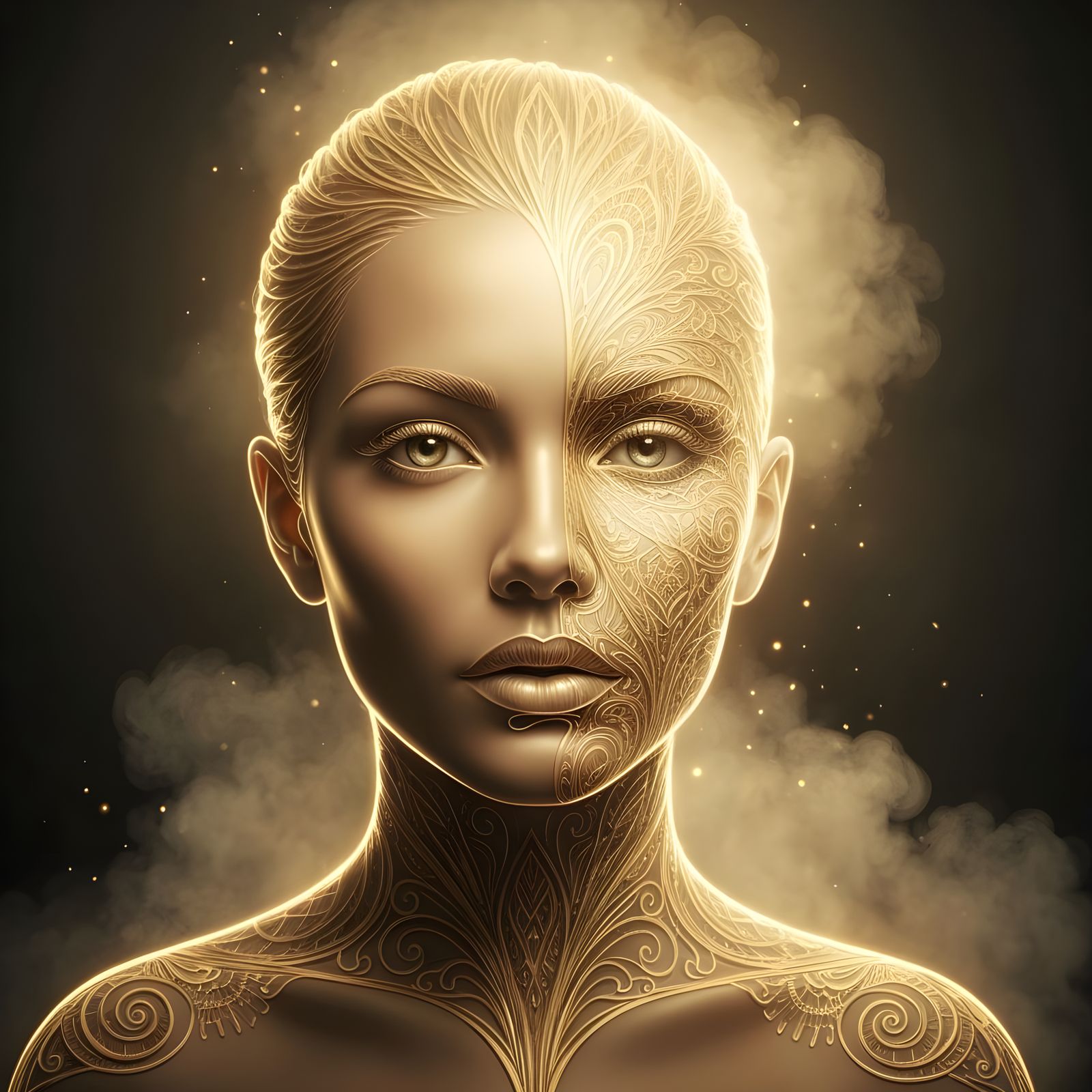 Ethereal Golden Outline of a Woman's Face