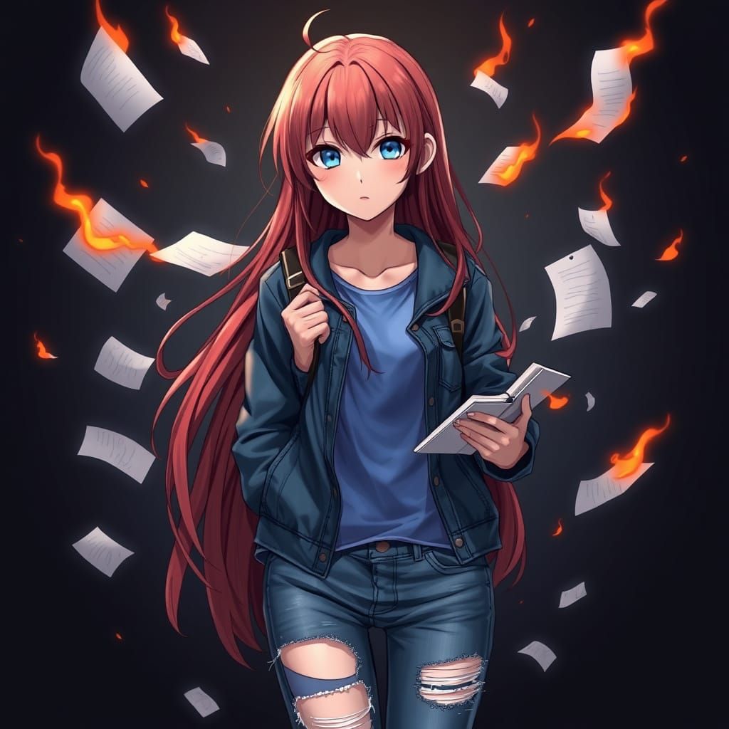 Anime Style Girl in Chaotic Scene