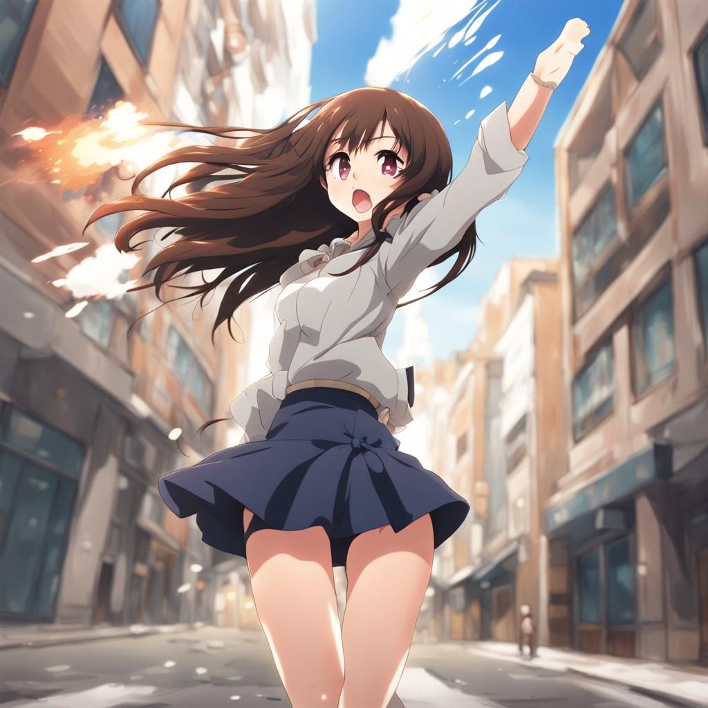 Anime Girl in Windblown Skirt, Manga Style