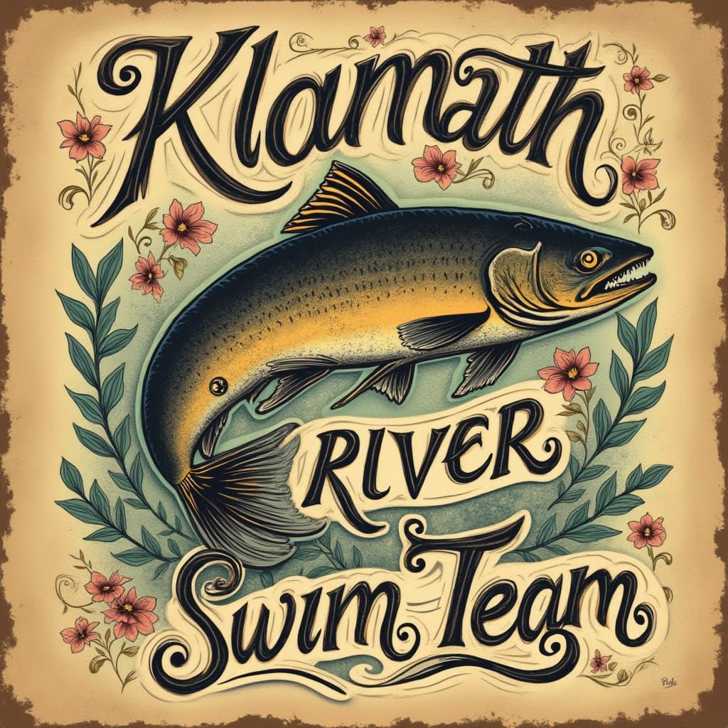 Klamath River Swim Team Logo in Vintage Style