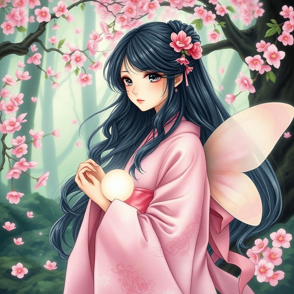 Ethereal Japanese Fairy in Mystical Forest
