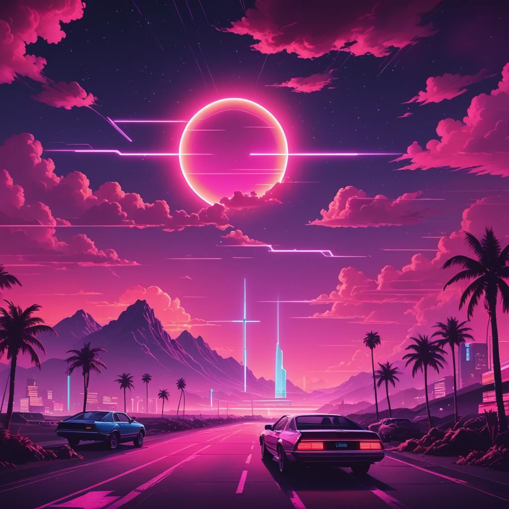 Synthwave Neon Heaven: Retro-Futuristic Digital Art
