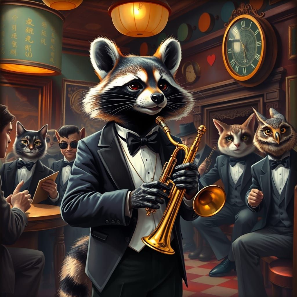 Raccoon Jazz Musician in Formal Attire