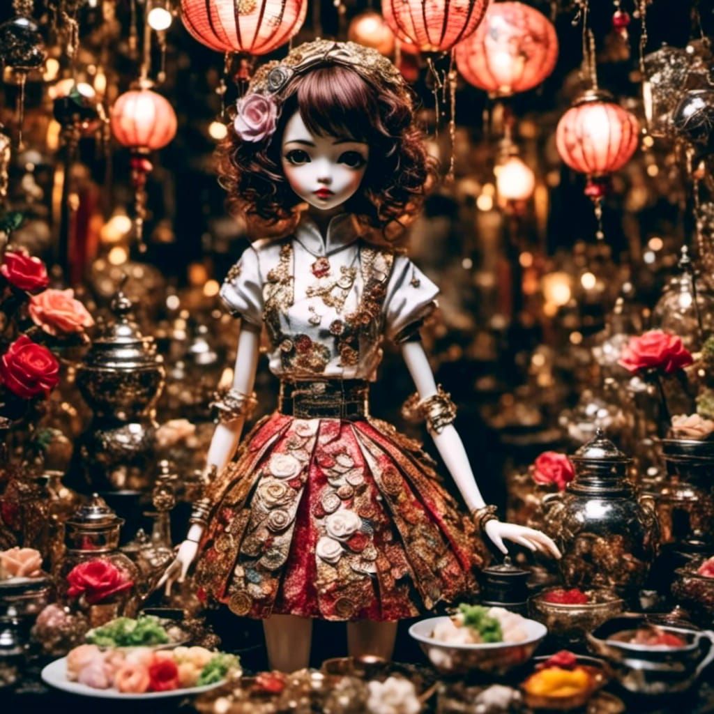 Harajuku Doll in Sushi Bar: Photorealistic Polaroid