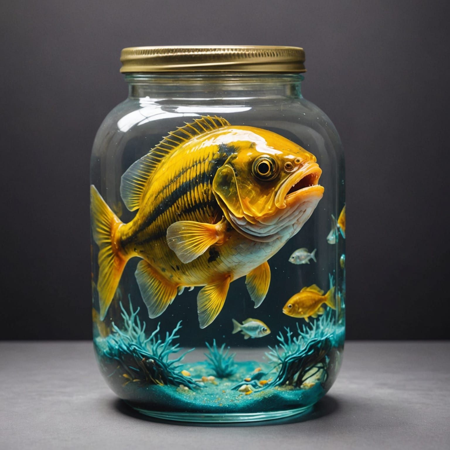 Piranha Specimen in Jar: Pastel and Acrylic Rendering