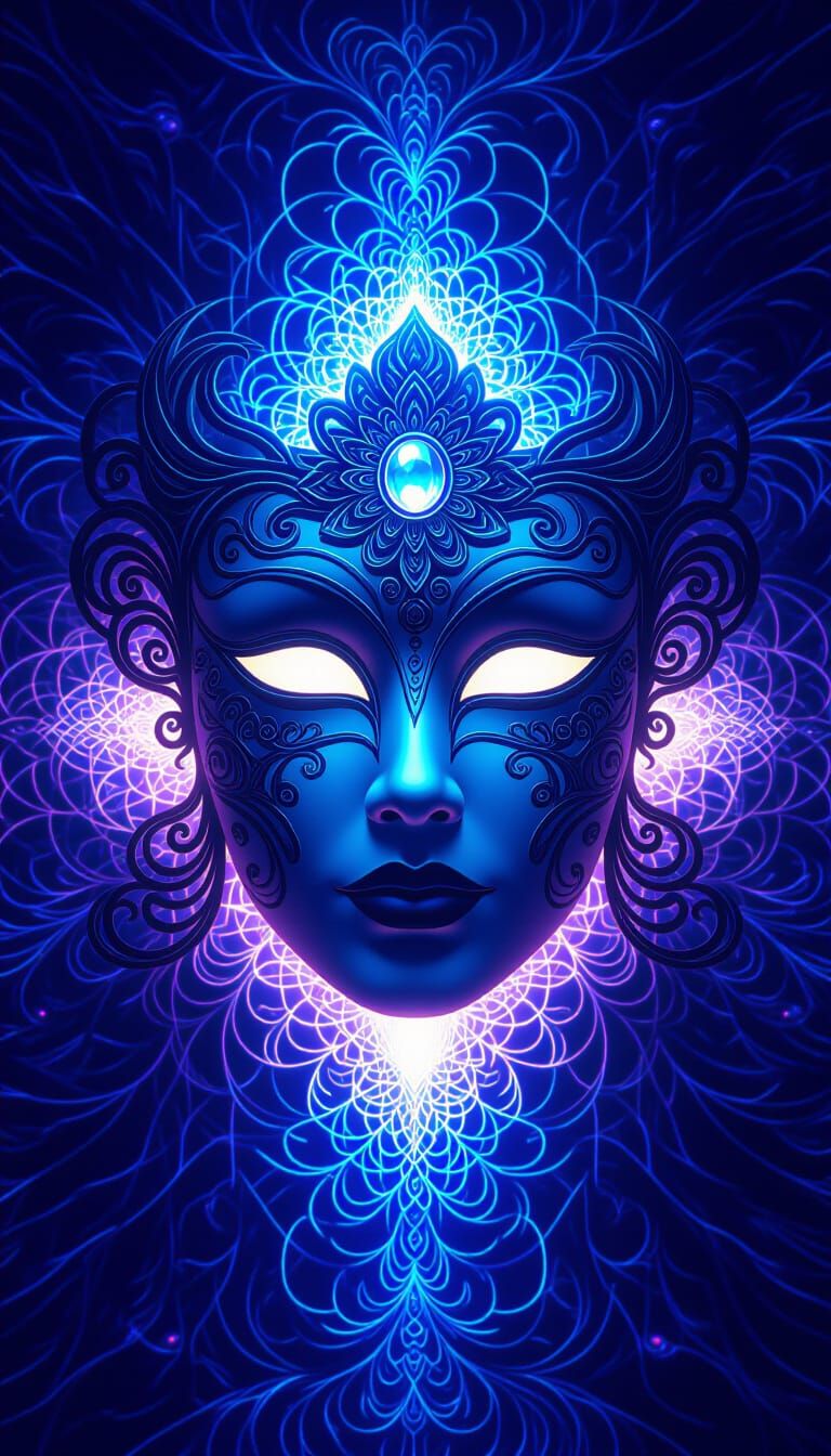 Divine Mask with Single Gem Eye in Fractal Void