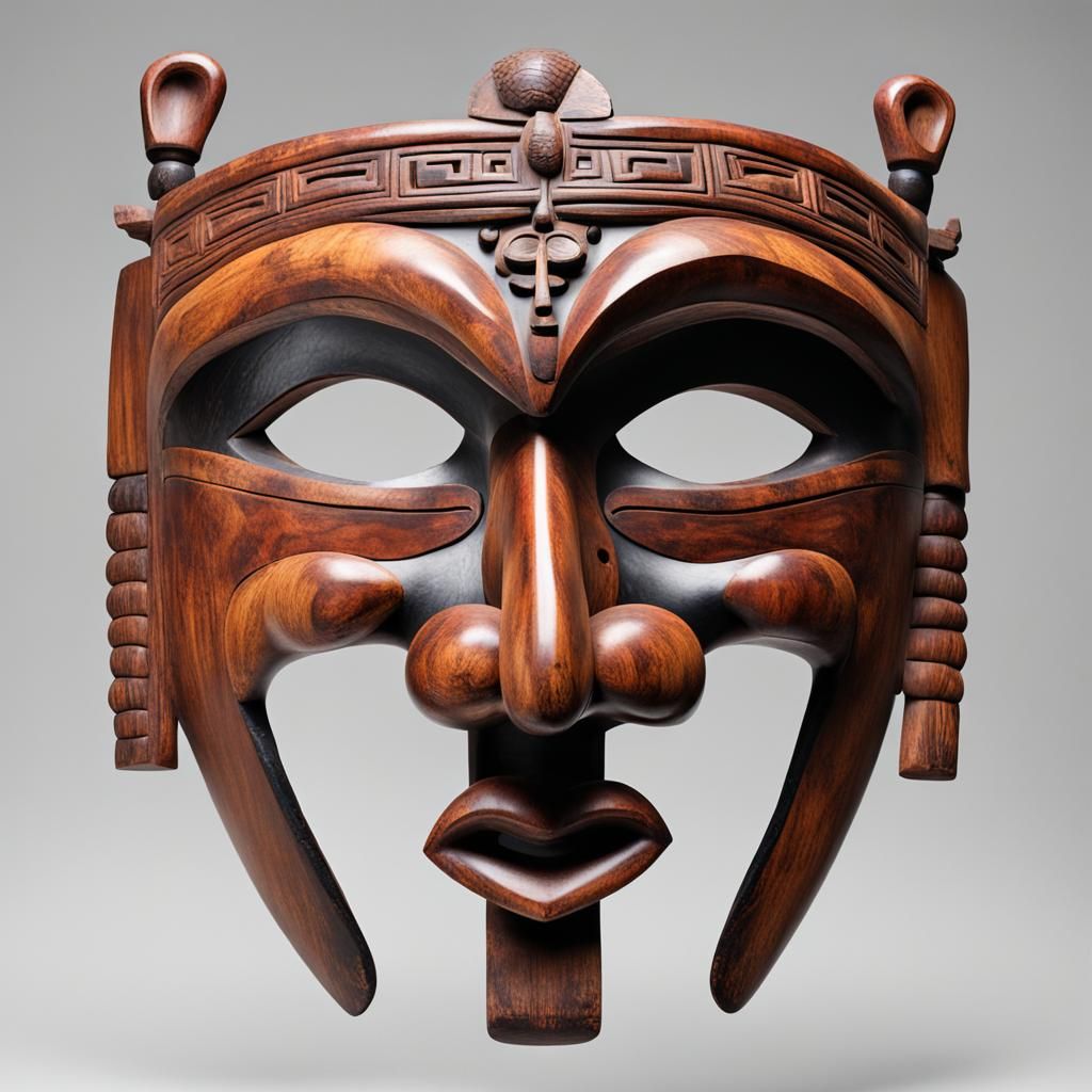 Elegant Ceremonial Mask Carved From Elm Wood
