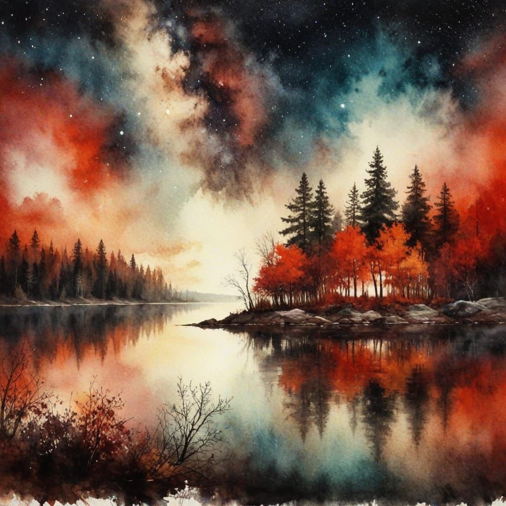 Isolated island under a vast star-drenched sky