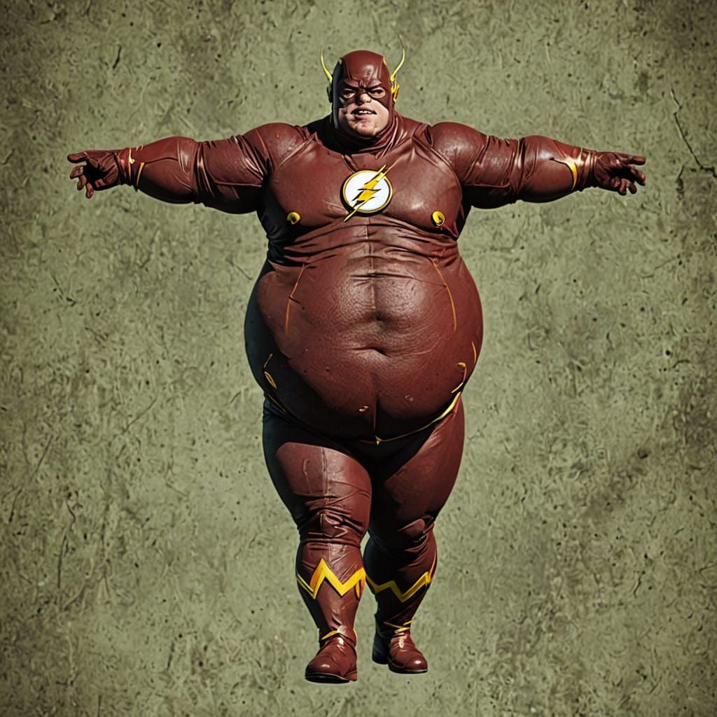 The Obese Scarlet Speedster in Dark Comic Book Style