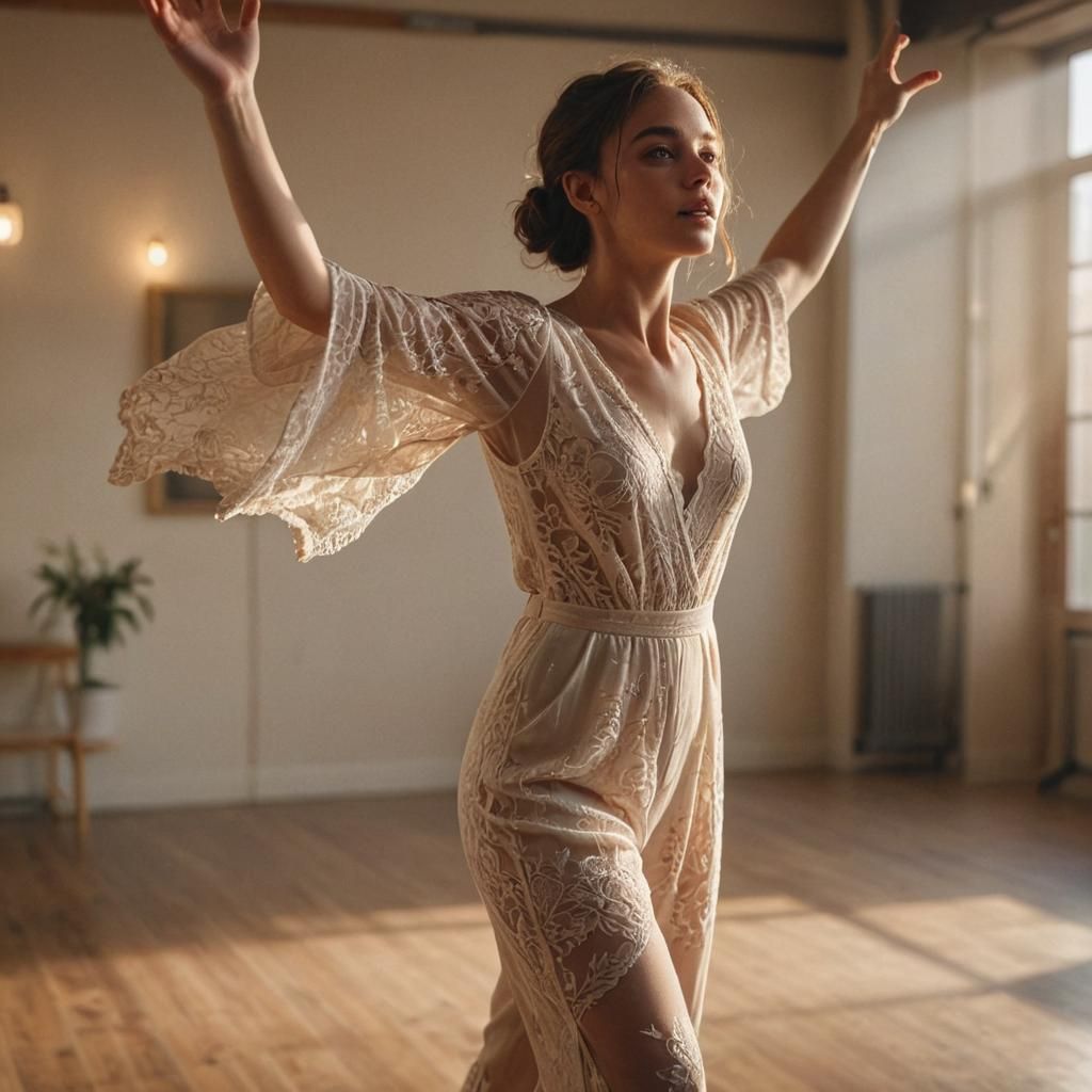 Woman's Trust Fall in Hyperrealistic Style