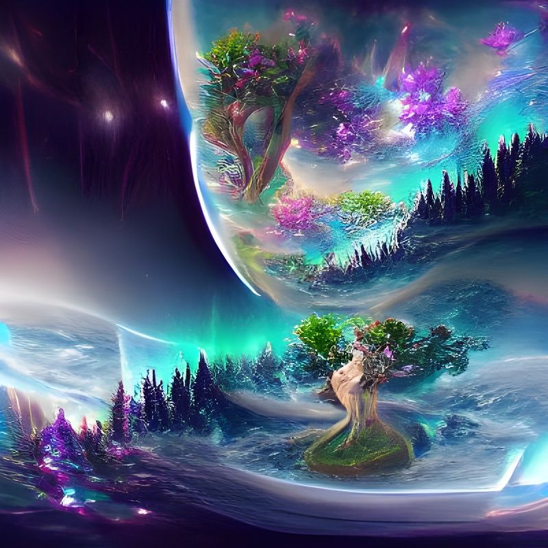 Lush Planet with Earth Goddess: Cosmic Illustration