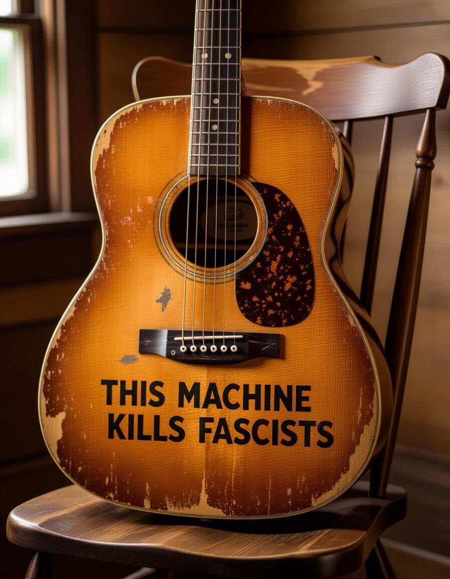 Worn Acoustic Guitar with 'This Machine Kills Fascists' - Fo...
