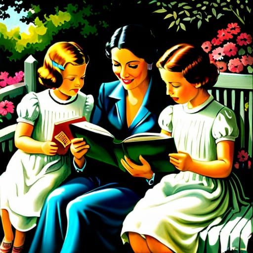 Mother Reading to Daughters: Sentimental Matte Painting