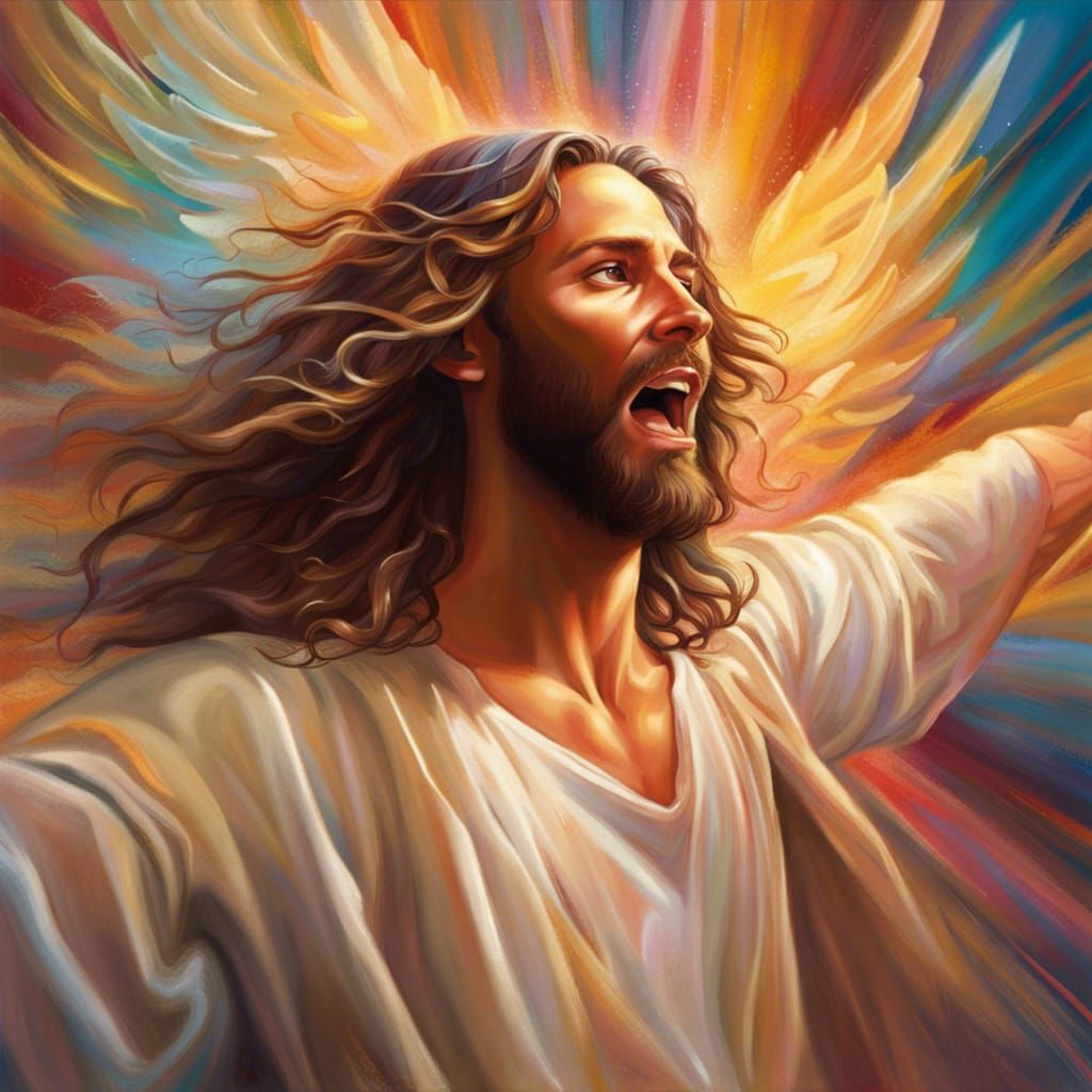 Jesus Dancing with Angel: Hyperrealistic Splash Art