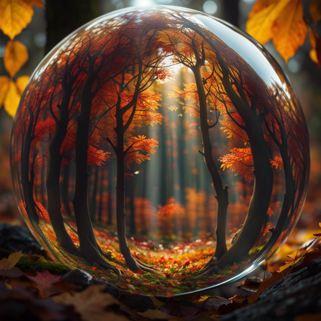 Autumn Forest in Glass Sphere: 3D Render
