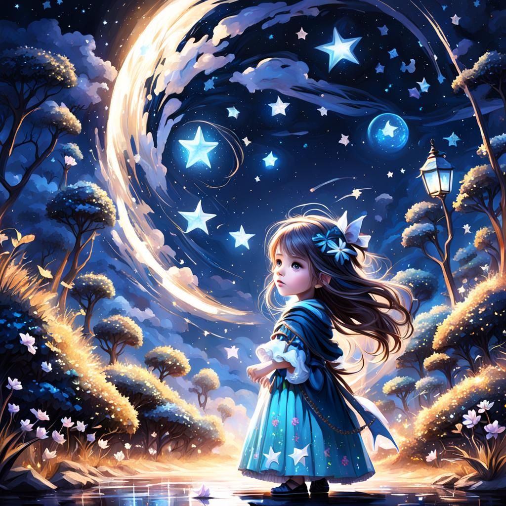 Fantasy Girl in Starry Night Digital Painting