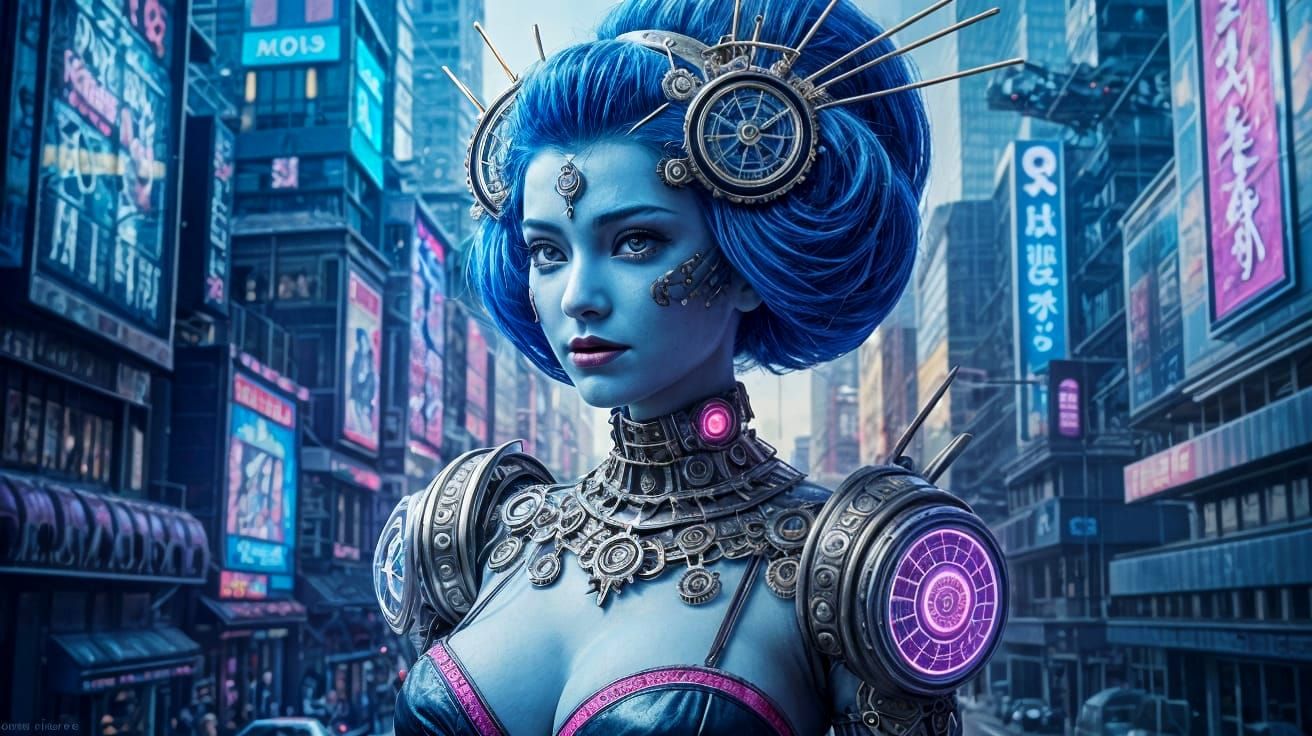 Cyberpunk Geisha Portrait in Art Deco Style