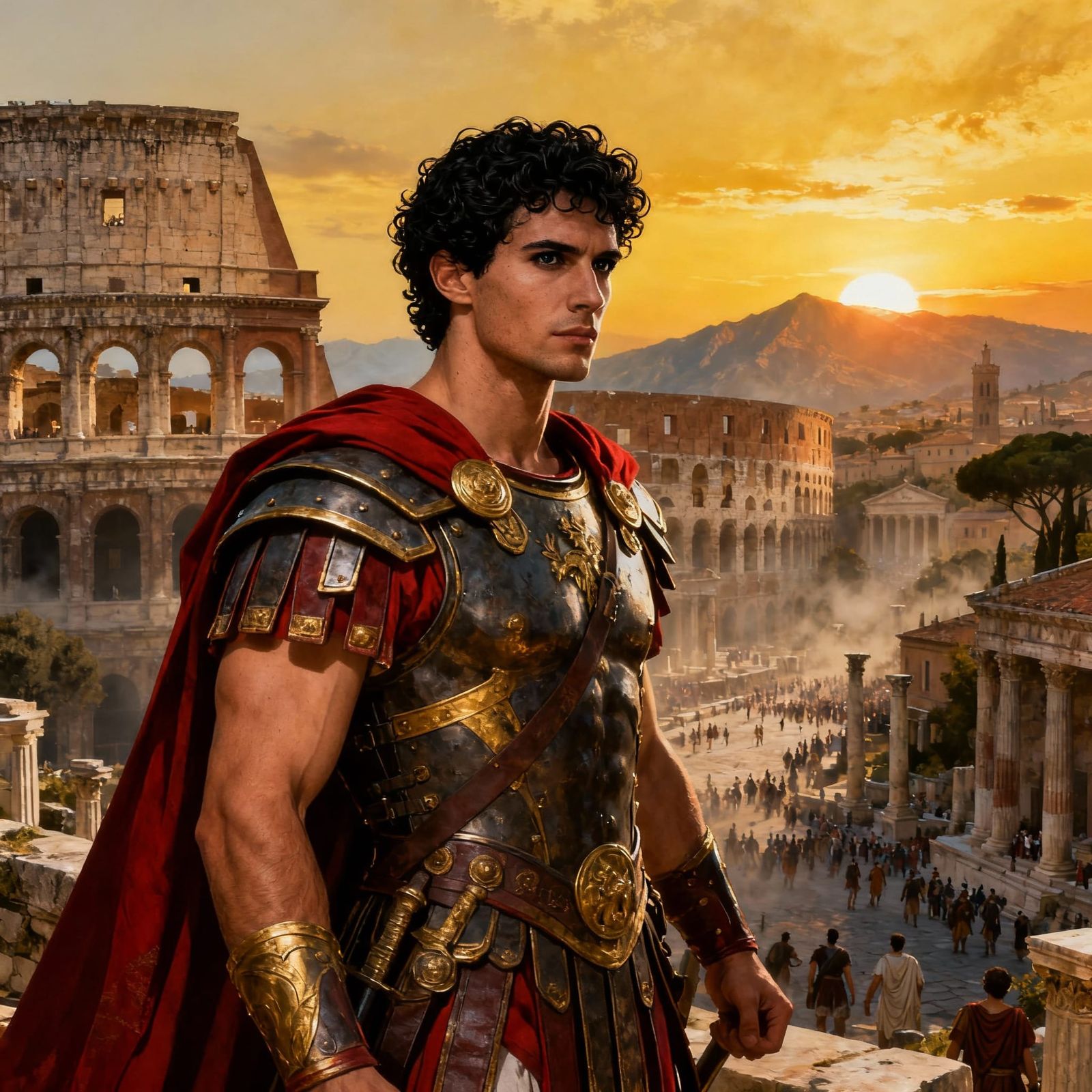 Roman Soldier Portrait with Ancient Rome Background
