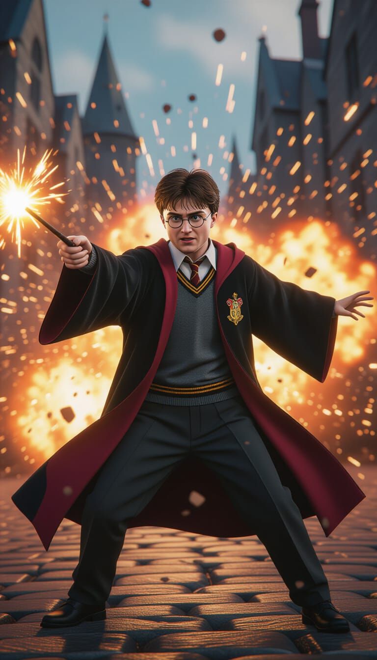 Harry Potter's Explosive Battle at Hogwarts in 3D
