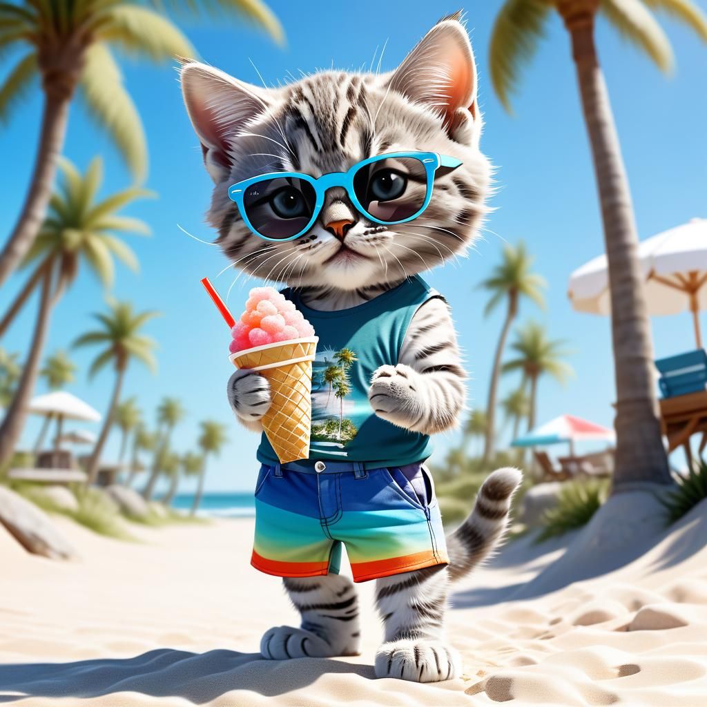 Tabby Kitten's Beach Day Adventure