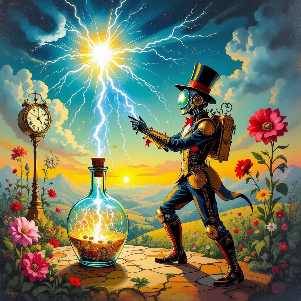 Surrealist Lightning Capture in Wonderland Style