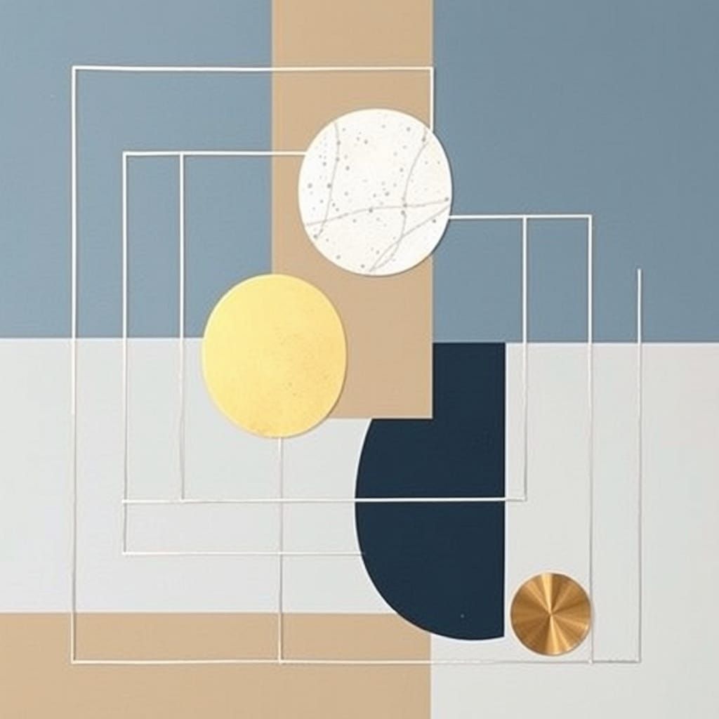 Serenely Minimalist Grid Composition in Soft Blues and Earth...