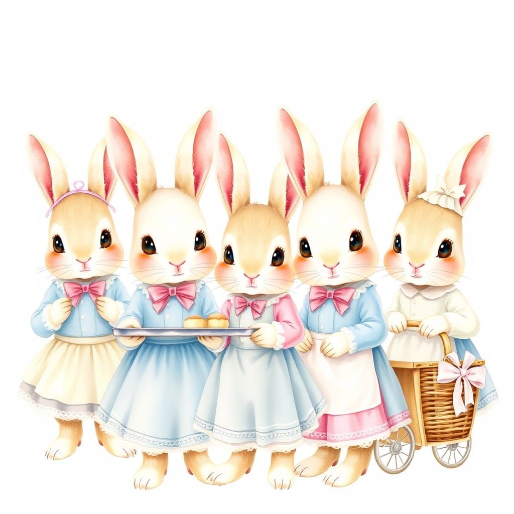 Bunnies Baking: A Whimsical Watercolor Illustration