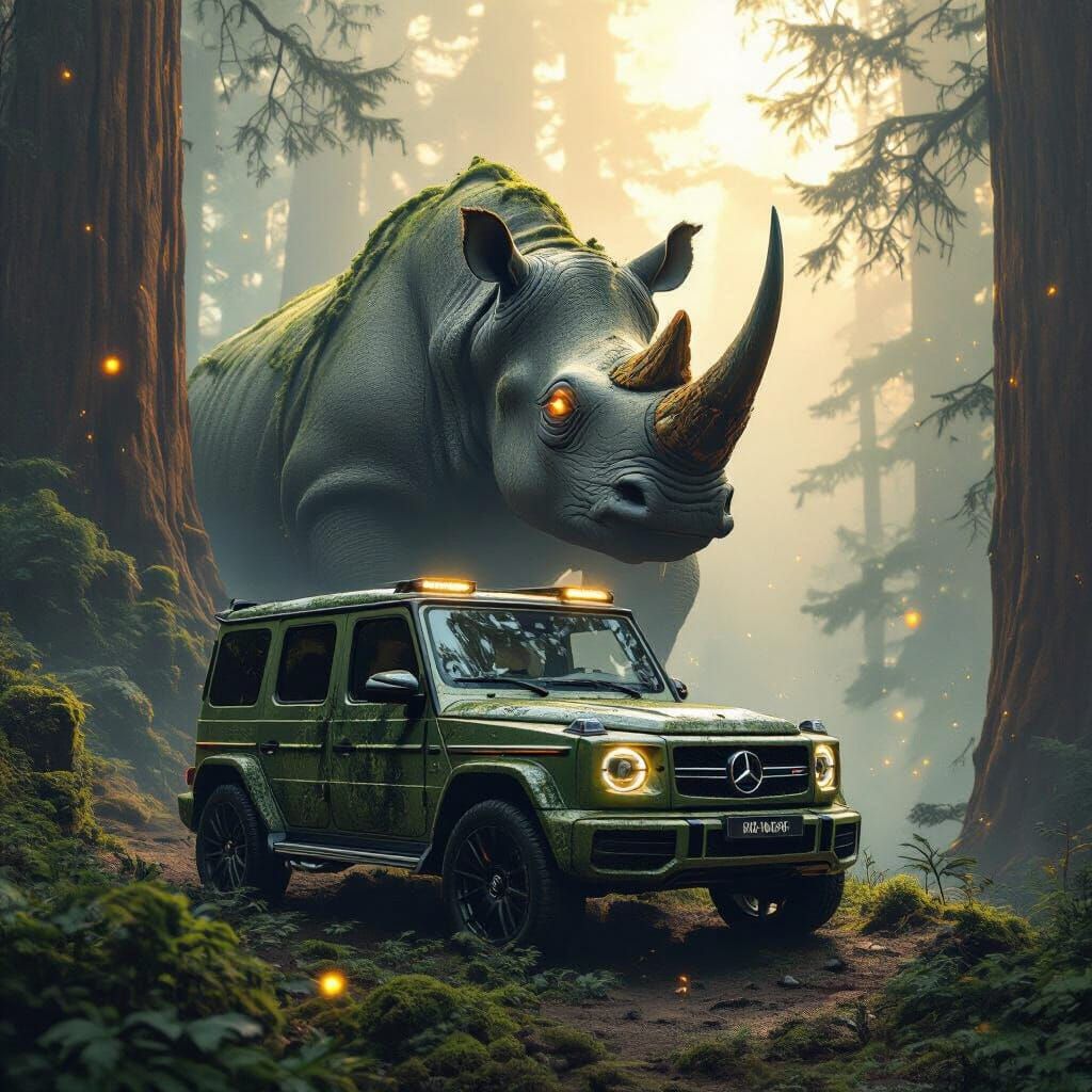 Mossy Mercedes in Mystical Forest: Photorealistic Digital Ar...