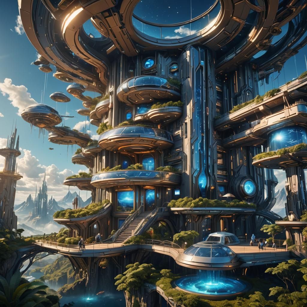 Futuristic Home in Blue Sky: Fantasy Concept Art