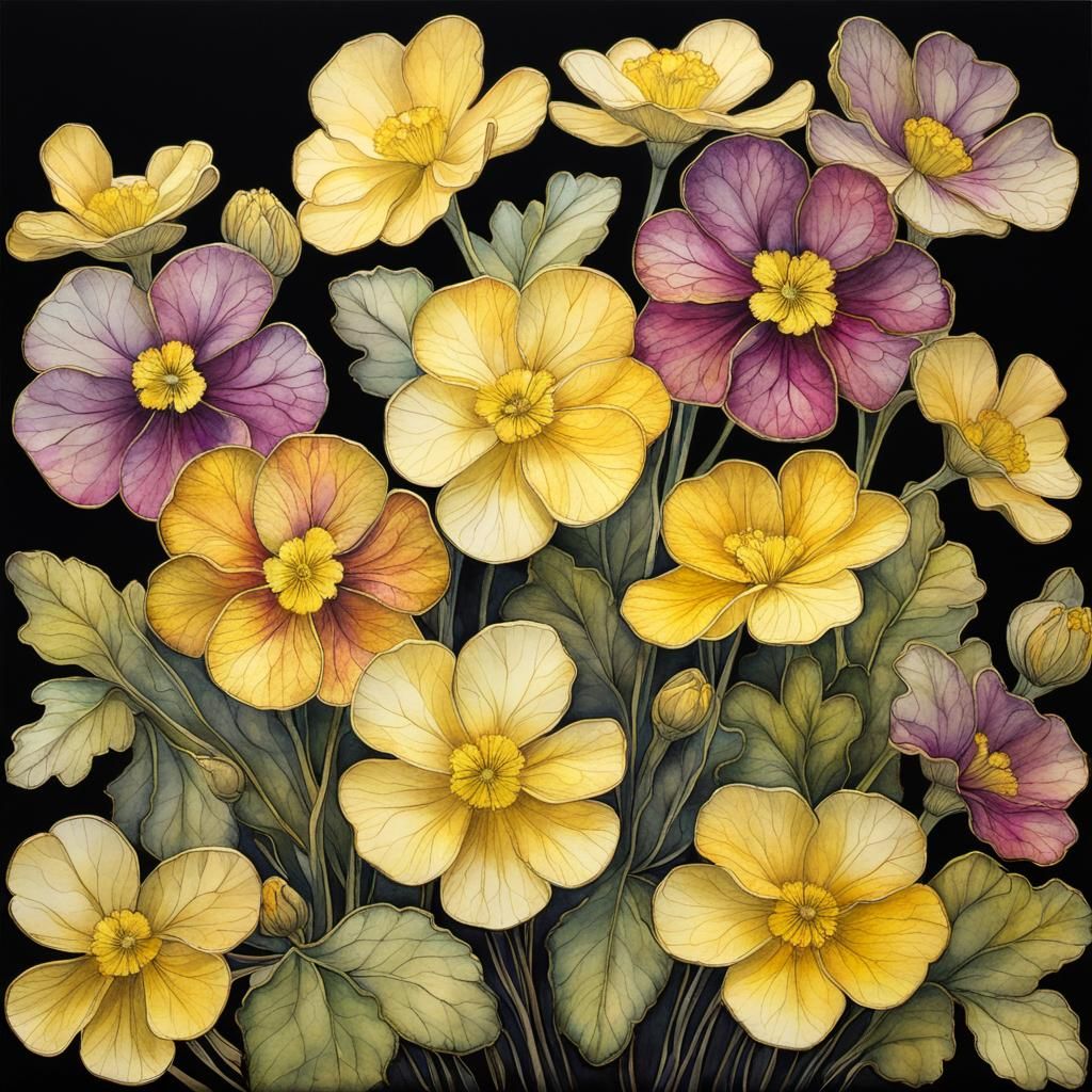 Primrose Arrangement in Alcohol Ink Style