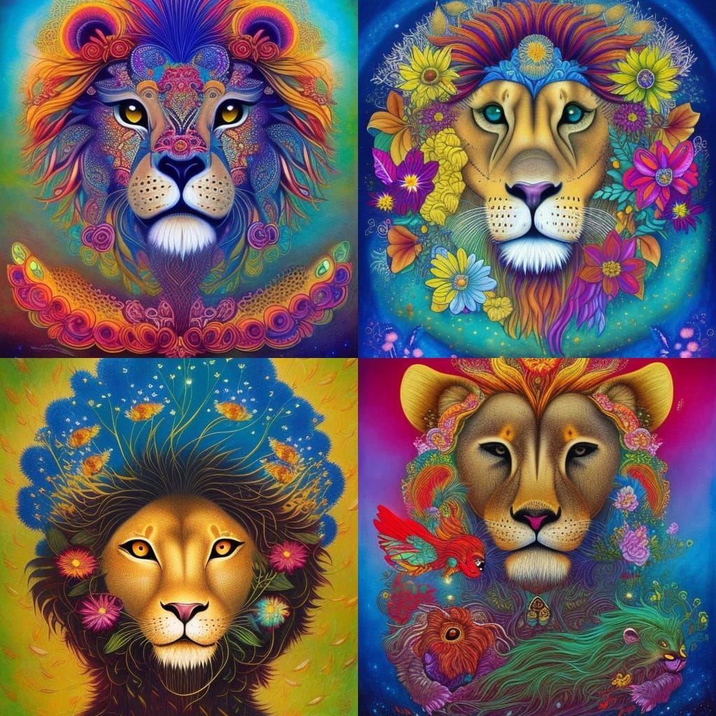 Cute Lion Portrait in Magic Realism Style