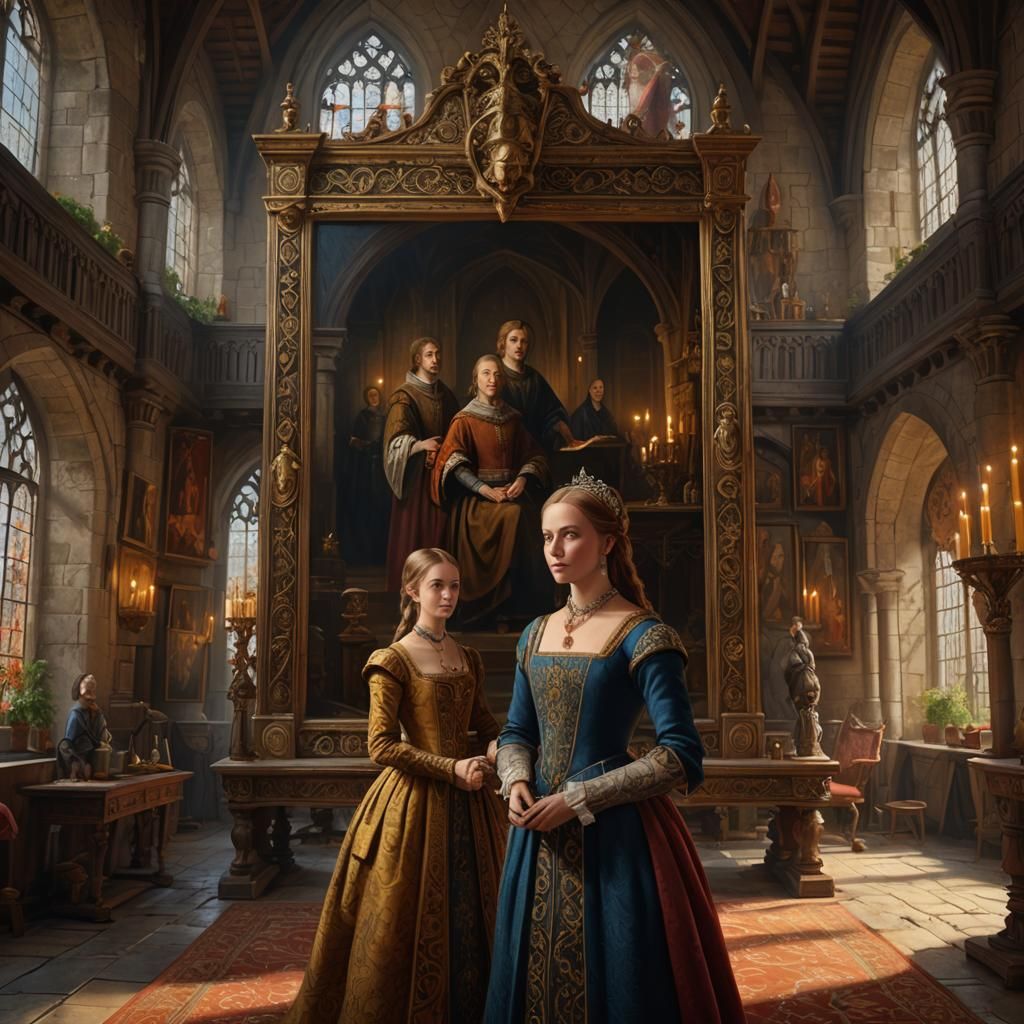 Noblewoman Portrait in Medieval Castle, Fantasy Art