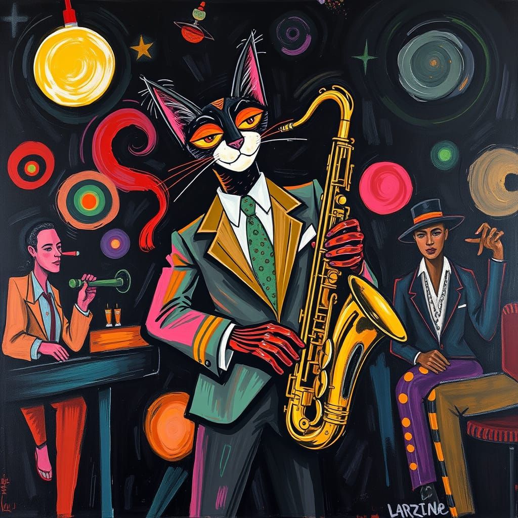 Vibrant Zoot-Suit Wearing Hepcat in 1940s Jazz Club Style