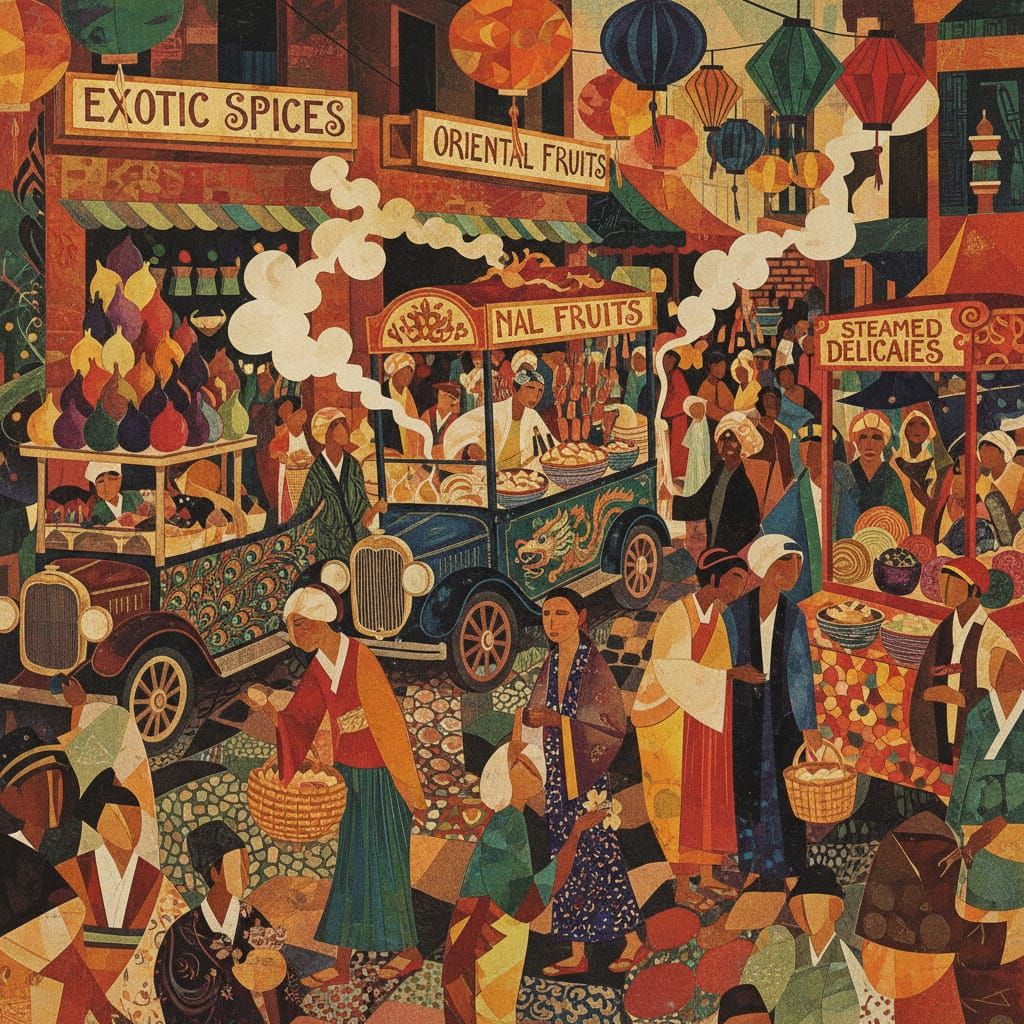 Bustling Vintage Street Market with Exotic Goods