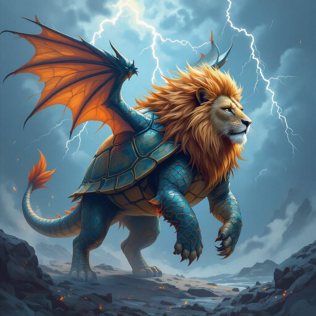 Mythical Beast: Lion, Turtle, Dragon, Shark Hybrid