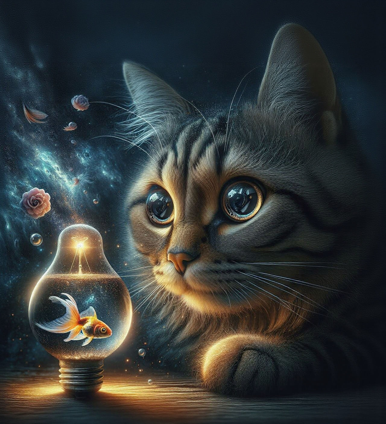 Whimsical Feline Contemplates Radiant Light
