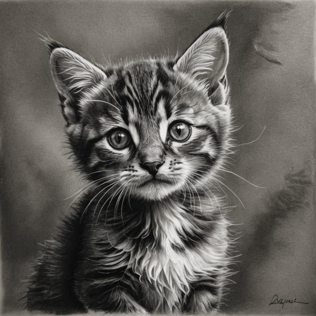 Hyperdetailed Charcoal Drawing of a Kitten