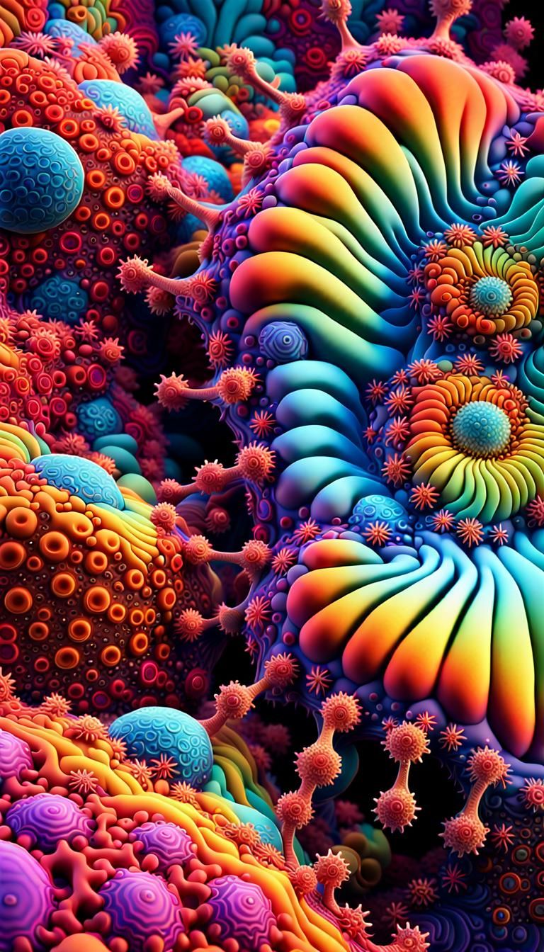 Prebiotic Matter Transforms in Psychedelic Fractal Art