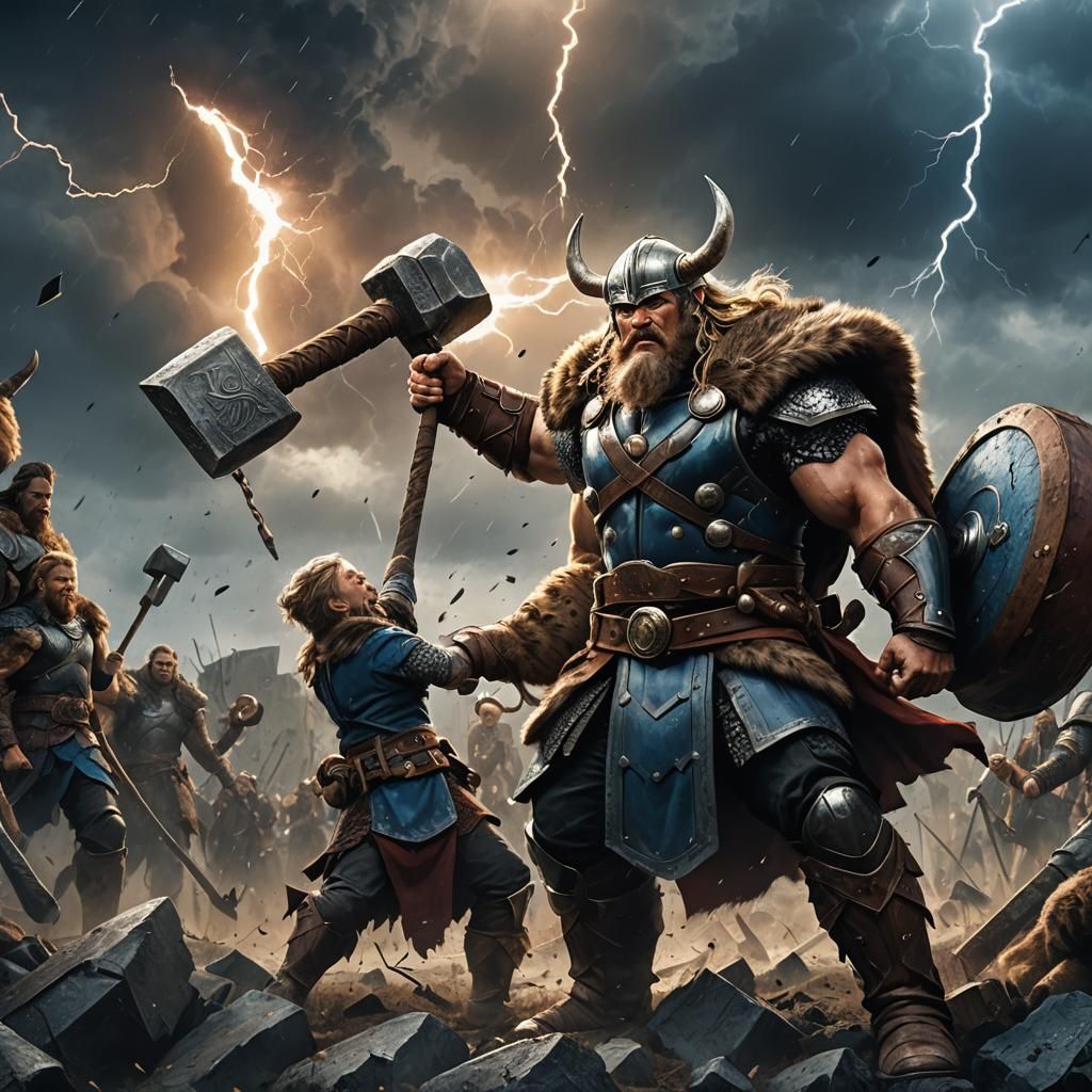 Viking Warrior Thor on Battlefield in Fantasy Art