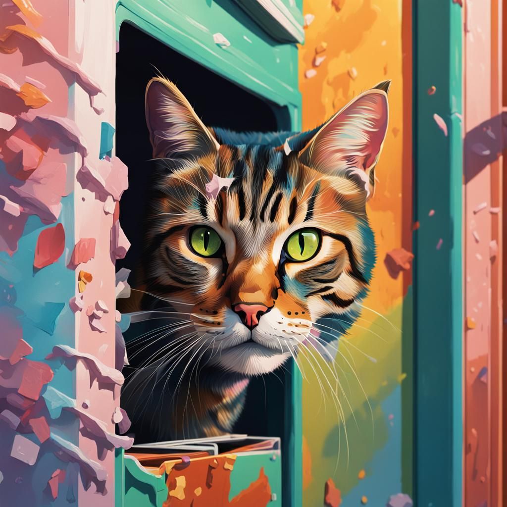 Hyperrealistic Cat Looks Through Letterbox