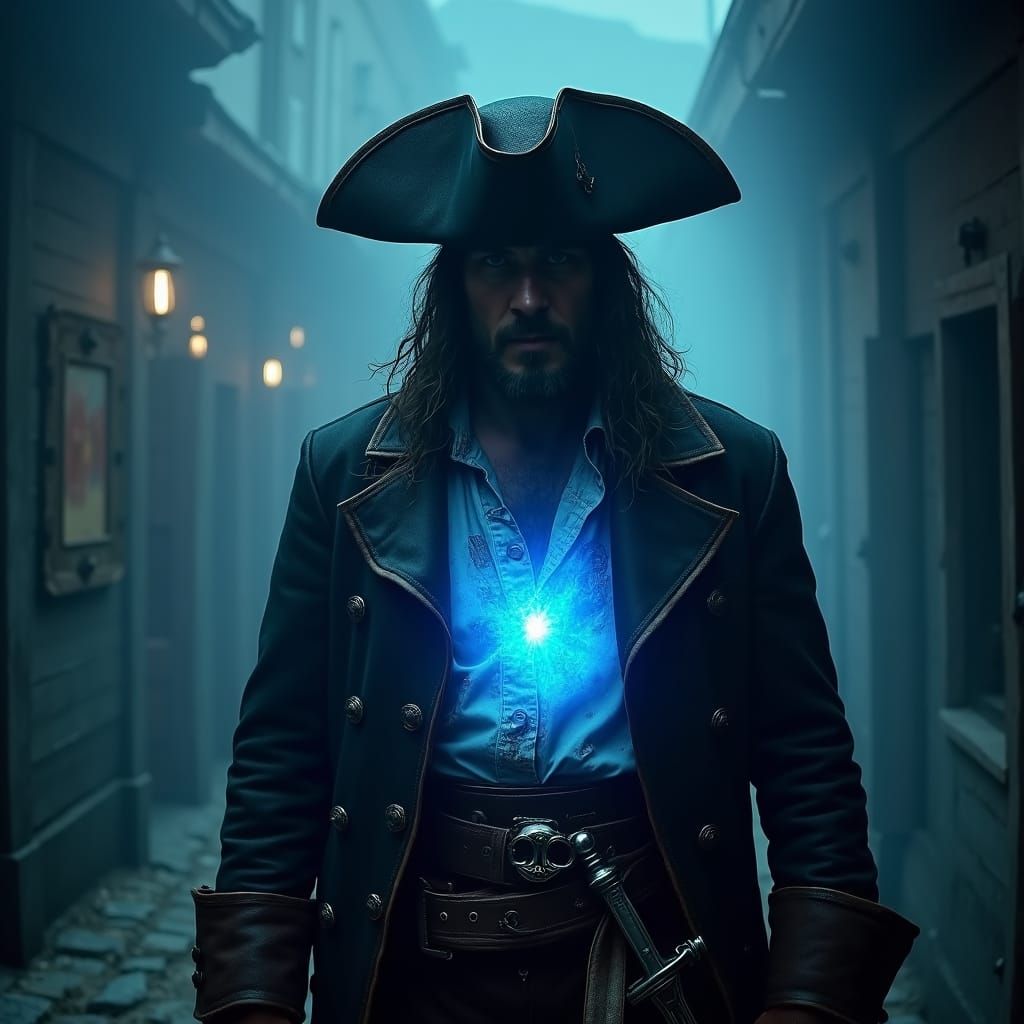 Pirate with Ethereal Blue Glow, Cinematic Style