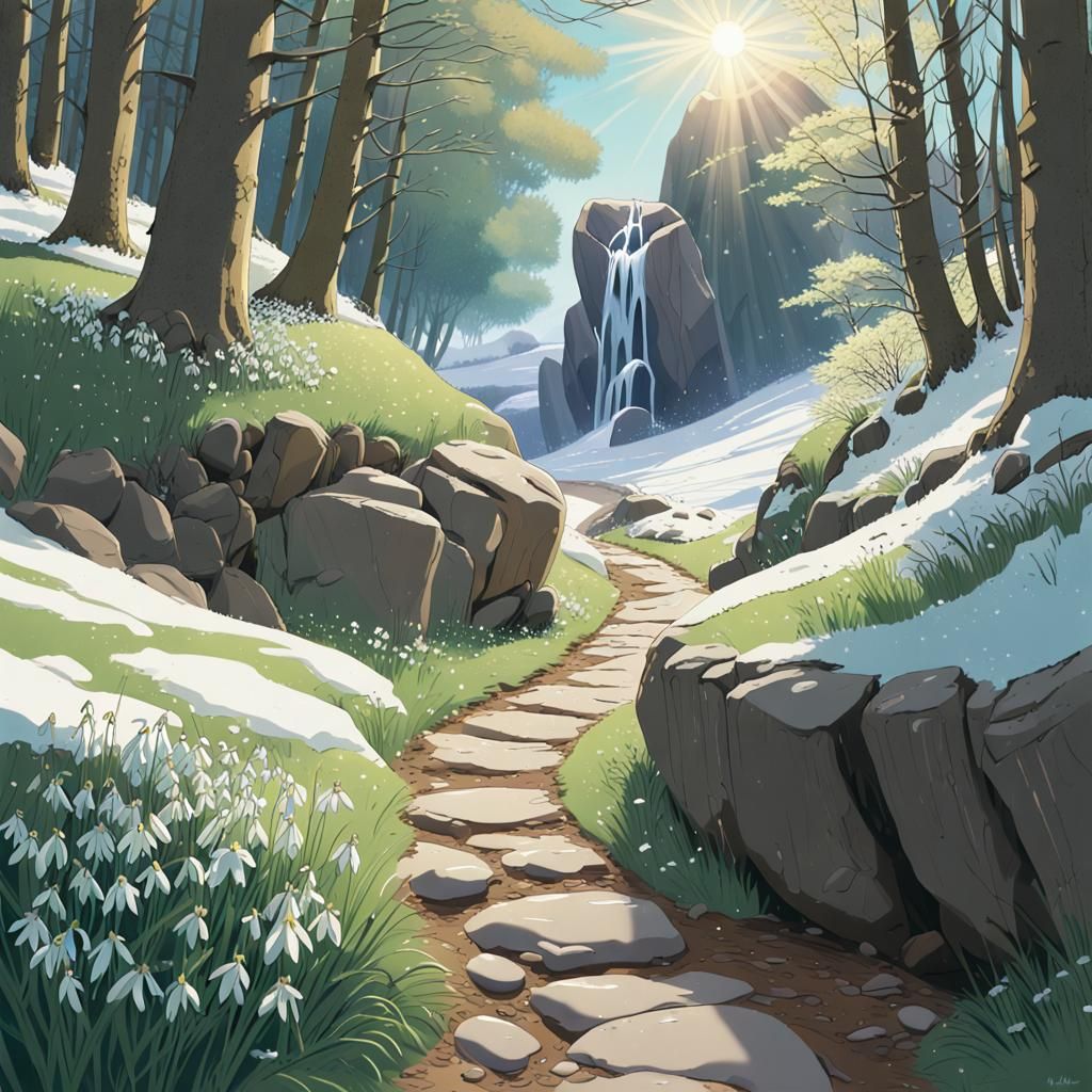 Sunlit Spring Meadow in Studio Ghibli Style