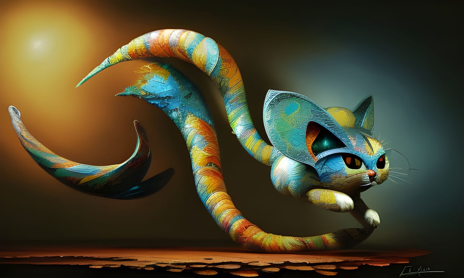 Origami Meowth Portrait in Mixed Artistic Styles